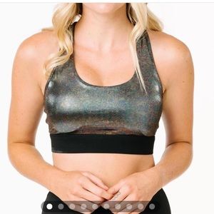 Zyia Active Disco Luxe Racerback Sports Bra Metallix Oil Slick Size XL